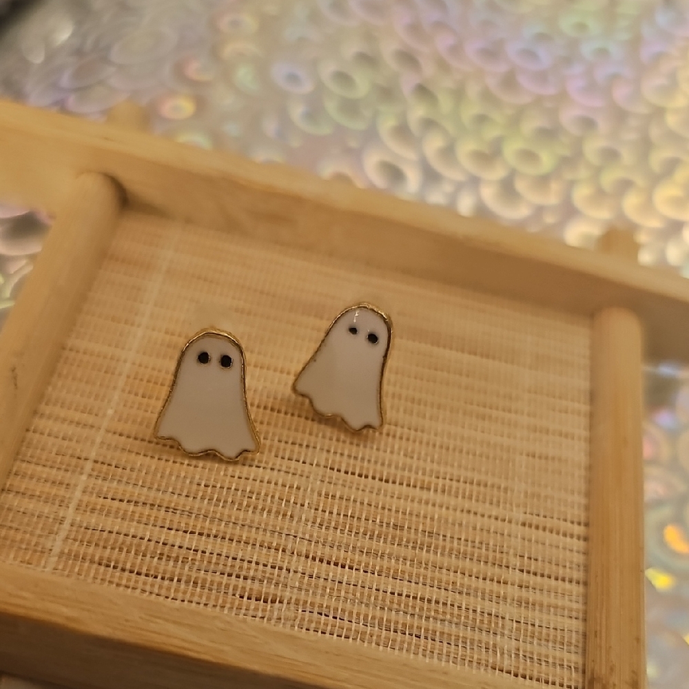 Ghost Shaped Earrings with Gold Trim